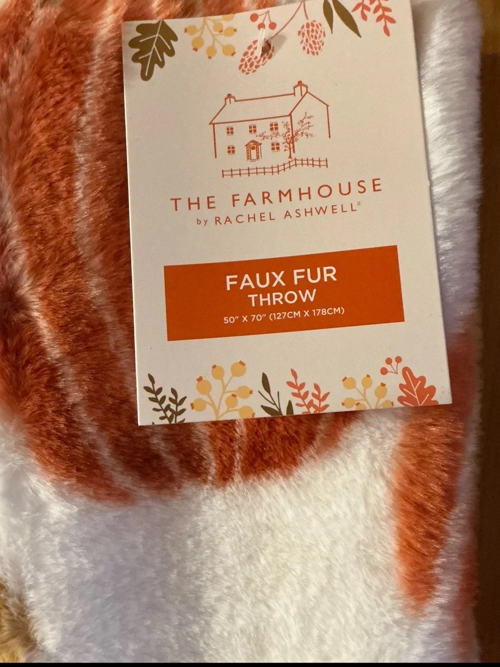 The Farmhouse by Rachel Ashwell Block Print Pumpkins Printed Koda Faux-Fur Throw